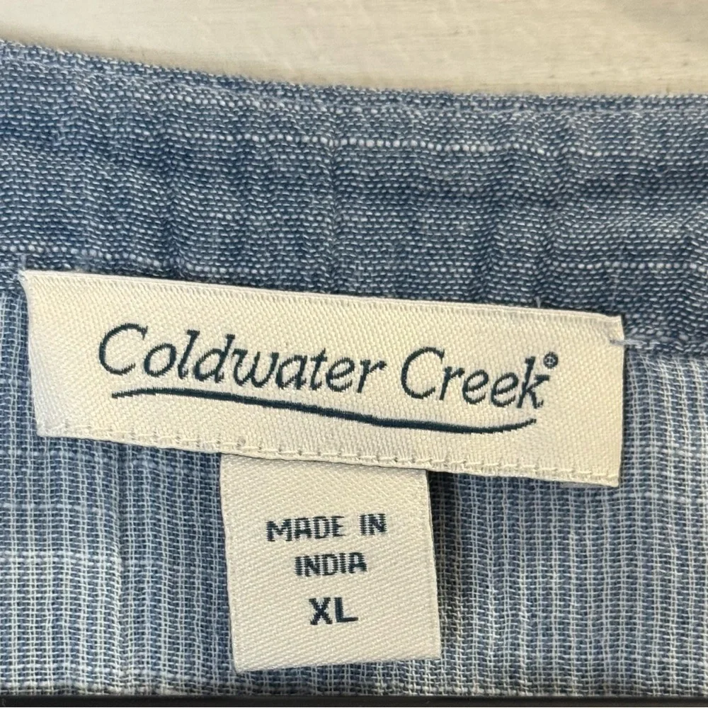 Coldwater Creek 100% Cotton Boho Blue Patchwork Blouse Size XL - Picture 6 of 10